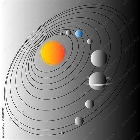 Diagram of the solar system. Illustration of the structure of the solar system. Earth the blue ...