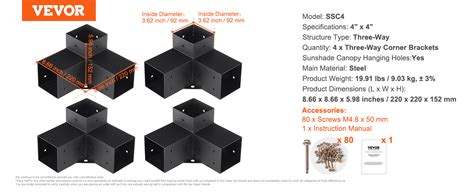 Vevor Kit Supports De Pergola X Po X Cm Support De Poteau Bois De