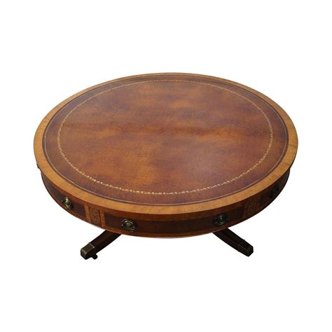 Mahogany Inlaid Leather Top Round Federal Style Coffee Table Chairish