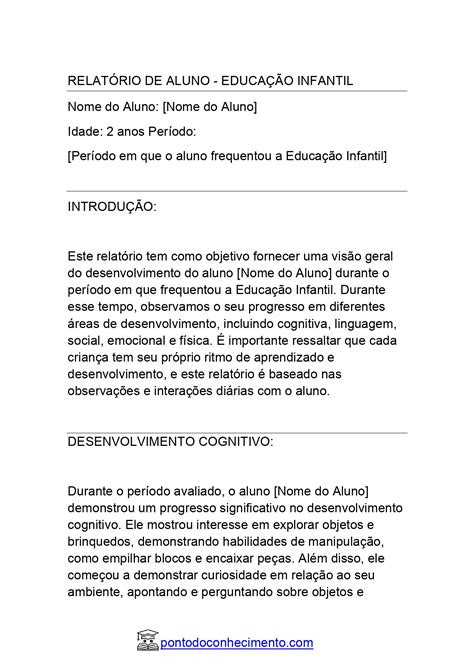 Relatório De Comportamento De Aluno Educação Infantil
