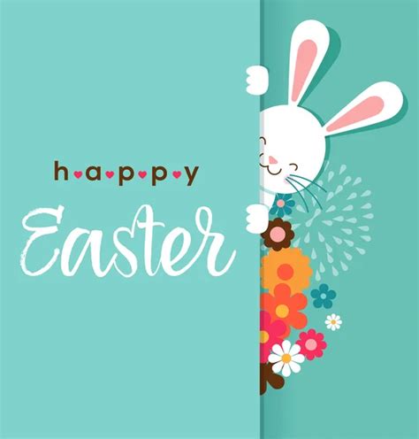 Colorful Happy Easter Greeting Card With Rabbit Bunny Eggs And