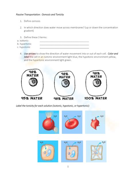 Free Osmosis And Tonicity Worksheets For Education Worksheets Library