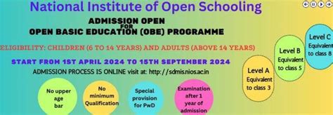 Online Admissions Open For Nios School Education And Vocational Courses