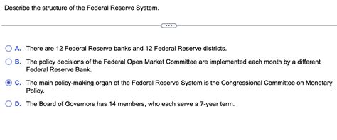 Solved Describe the structure of the Federal Reserve System. | Chegg.com