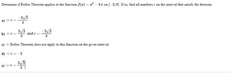 Solved Determine If Rolles Theorem Applies To The Function Chegg