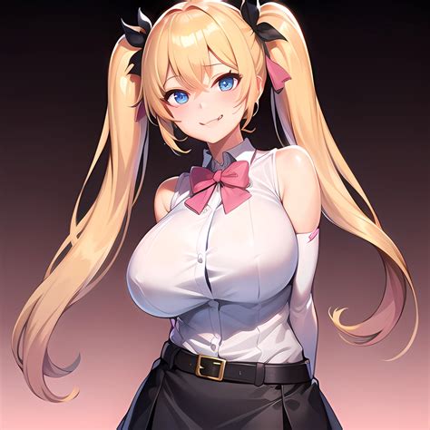 Girl Aymusk Belt Black Skirt Blonde Hair Blue Eyes Blush Bow Bowtie