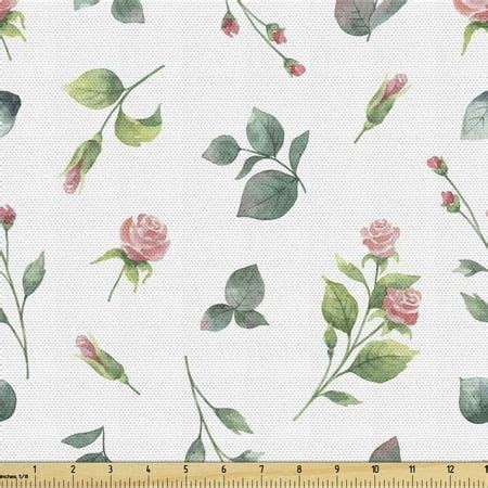 Ambesonne Floral Fabric By The Yard Upholstery Watercolor Roses Leaf