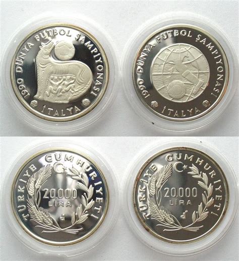 TÜRKEI 2 x 20000 Lira 1990 FUSSBALL WM Silber PP Kaufen auf Ricardo