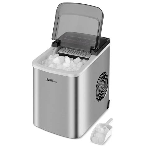 Portable Ice Maker, Countertop Ice Machine with Ice Scoop and Basket, Stainless Steel -LIVINGbasics®