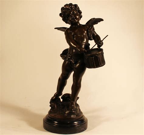 Bronze Statue Bronze Cherub With Drum With Marble Base Art To Buy