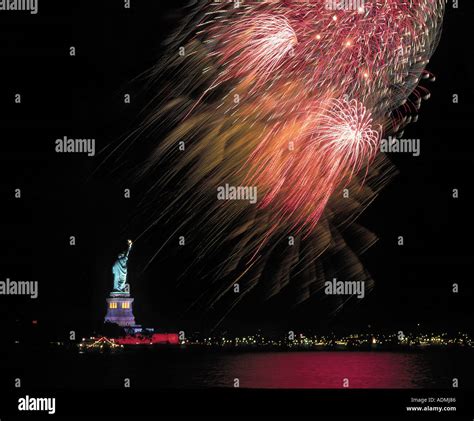 Statue of Liberty and Fireworks Stock Photo - Alamy