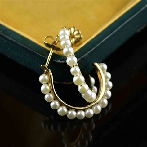 Vintage 14k Gold Pearl Half Hoop Earrings Boylerpf