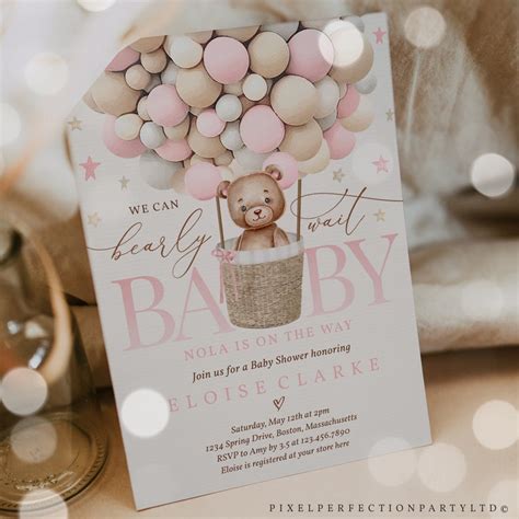 Editable Teddy Bear Hot Air Balloon Baby Shower Invitation Etsy