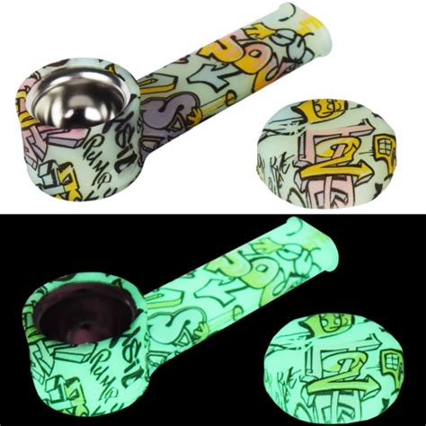 Silicone Tobacco Pipe Metal Bowl Cap Glow N Dark Graffiti Pattern Ebay