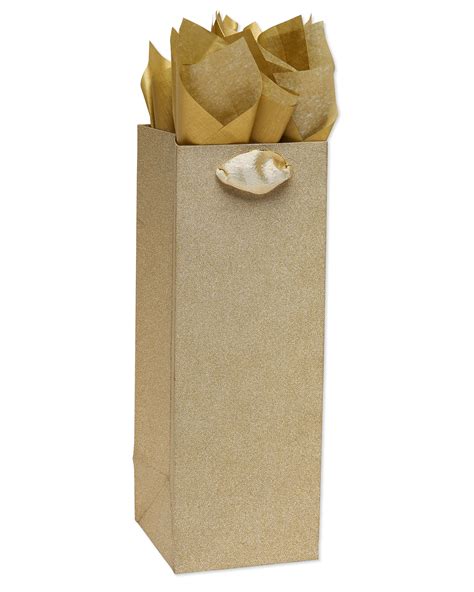 Wedding Engagement Gold Glitter Beverage Gift Bag With Gold Linen