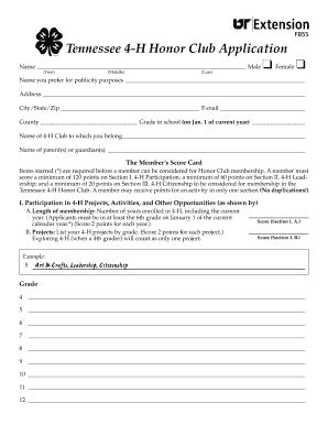 Fillable Online Utextension Utk Sp Tennessee H Honor Club Form Ut