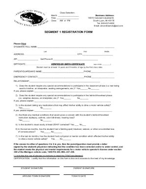 Fillable Online Segment Registration Form Xls Class Selection