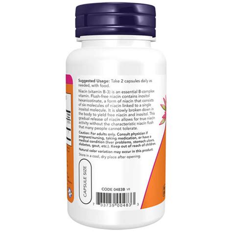 Now Foods Flush Free Niacin 250 Mg 180 Veggie Capsules โภชนาการเพื่อ