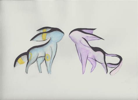 Espeon And Umbreon Watercolor And Acrylic By Flightlessfight On Deviantart