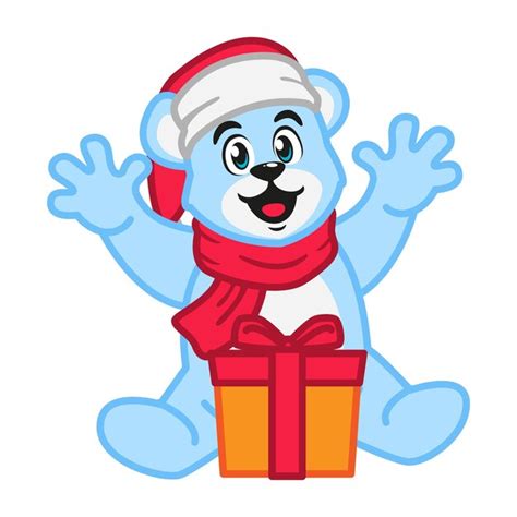 Premium Vector Cute Polar Bear In A Red Hat And Scarf Holding A T