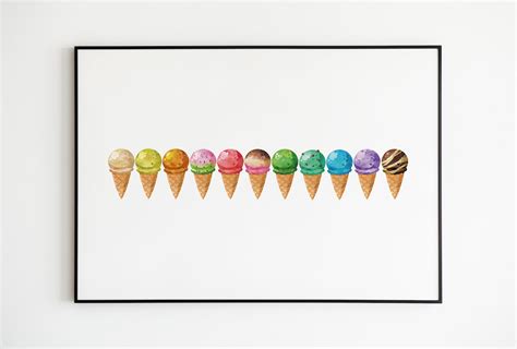 Ice Cream Wall Art Printable Wall Art Rainbow Ice Cream - Etsy