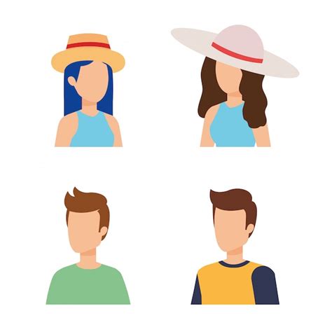 Diseño de avatar de mujeres y hombres Vector Premium