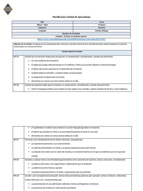 Lenguaje 7º Básico Planificacion Anual Pdf Verbo Narración