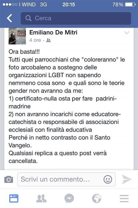 Spongano Altro Che Gay Pride Della Puglia Dal Prete La Scomunica Online Noi Notizie