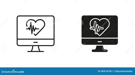 Heartbeat Monitoring Line And Silhouette Black Icon Set Cardiology