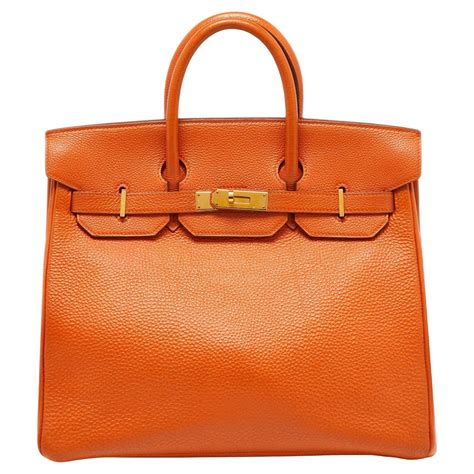 Hermes Orange Togo Leather Gold Hardware HAC Birkin 32 Bag For Sale At