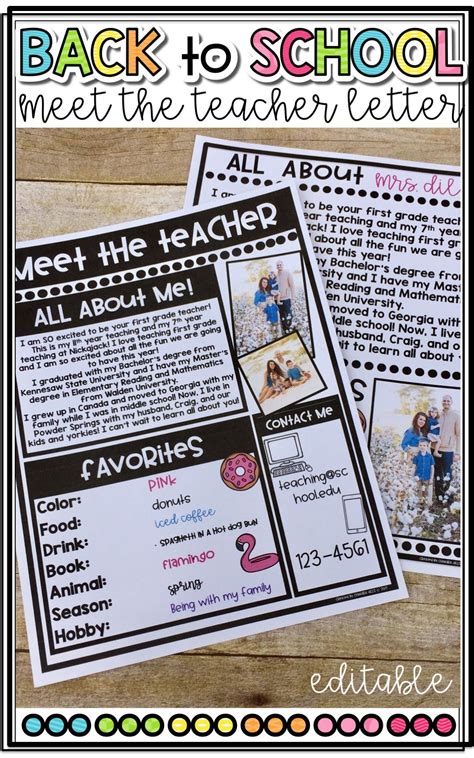 Back To School Meet The Teacher Letter Editable Letter For You To