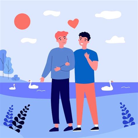 Premium Vector Happy Male Gay Couple Dating Outdoors