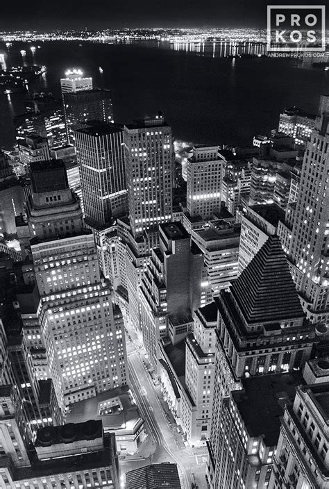 Aerial View of the Financial District and New York Harbor at Night ...