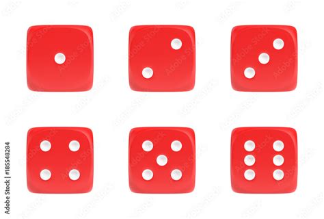 3d Rendering Of A Set Of Six Red Dice In Front View With White Dots