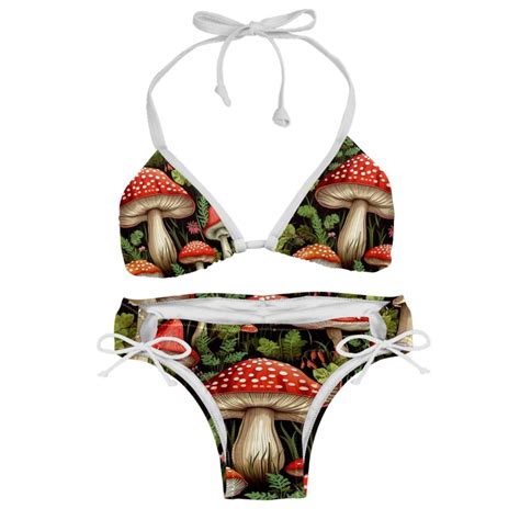 Mushroom Bikini Set With Detachable Sponge Adjustable Strap Two Pack Ideal For Beach Pool