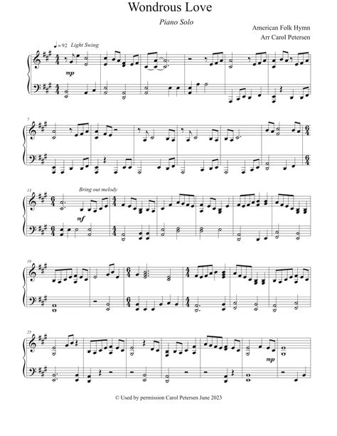 Wondrous Love Sheet Music American Folk Hymn Piano Solo