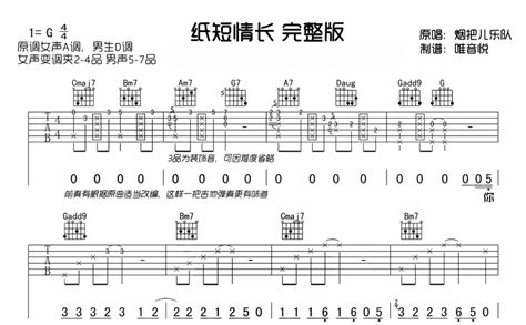 纸短情长吉他谱 烟把儿乐队 G调吉他弹唱谱 琴谱网