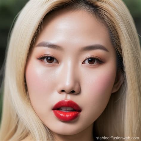 Attractive Blonde Asian Woman With Red Lips Stable Diffusion Online