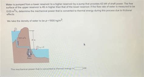 Solved Water Is Pumped From A Lower Reservoir To A Higher Chegg