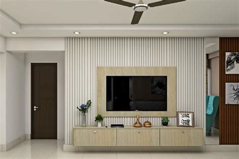 Spacious TV Cabinet Design With White Vertical Panels | Livspace