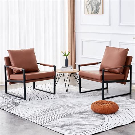 Modern Arm Chairs Set Of 2 Btmway Mid Century Pu Leather Accent Chair