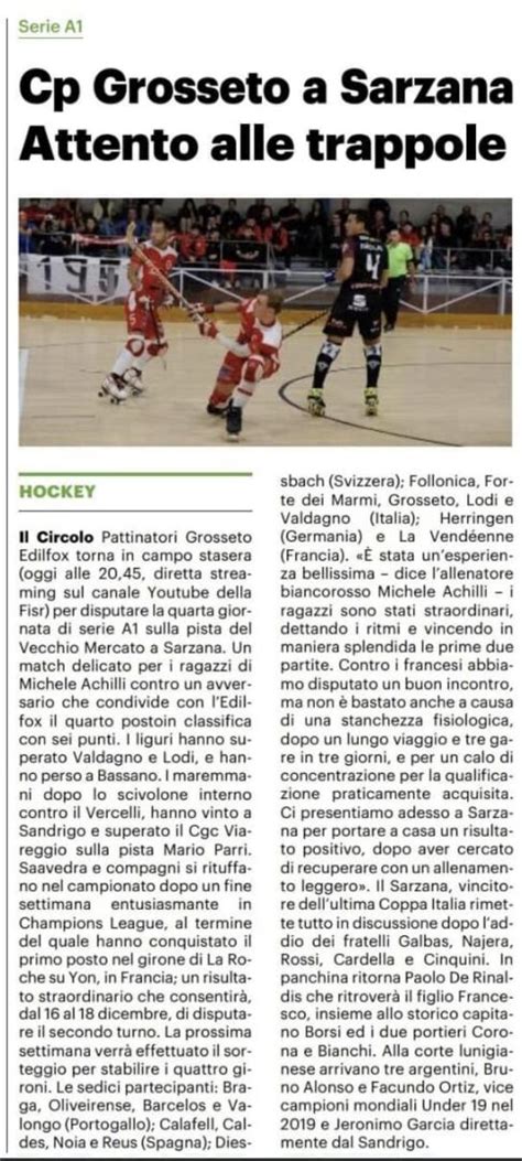 La Nazione Grosseto 5 Ottobre 2022 Hockey Sarzana