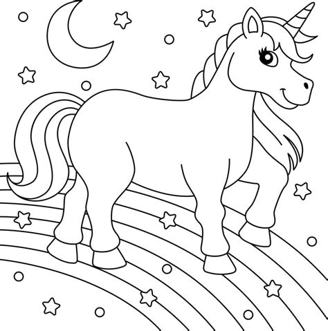 Coloriage De Licorne Marchant Sur L Arc En Ciel Art Vectoriel