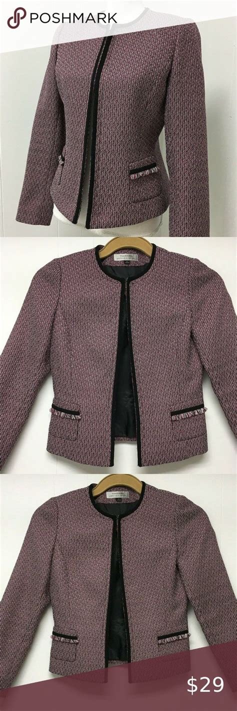 Tahari ASL Plum Purple Tweed Jacket Gimp Fringe 4 Tweed Jacket