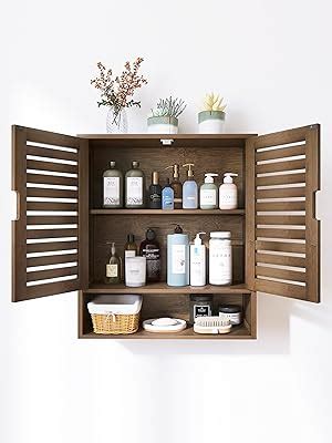 Smibuy Bathroom Cabinet Wall Mounted Bamboo Over The Toilet Storage