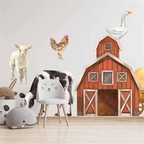 FARM ANIMALS Set Watercolor Wall Decal / Kids Decor / Nursery Wall ...