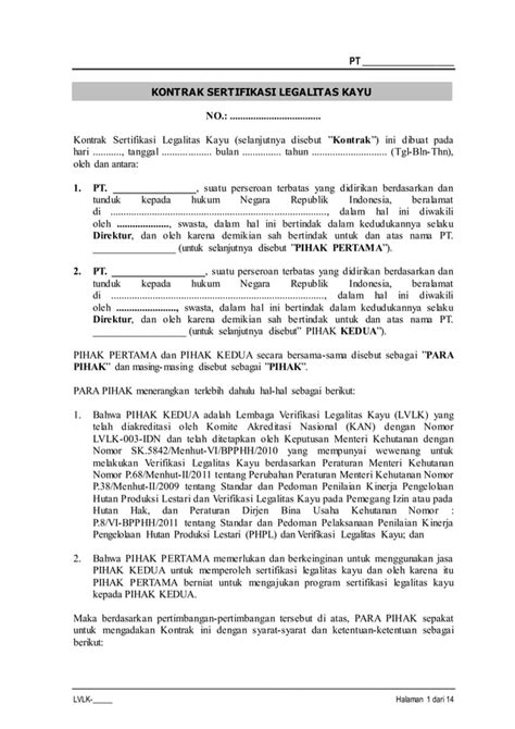 Contoh Perjanjian Sertifikasi Legalitas Kayu Terbaru Beli Kontrak Hub