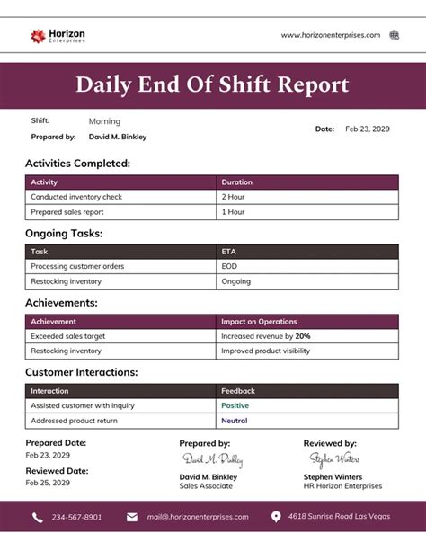 Daily End Of Shift Report Template - Venngage