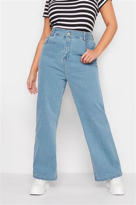 Yours Plus Size Light Blue Elasticated Waist Stretch Wide Leg Jeans Yours Clothing