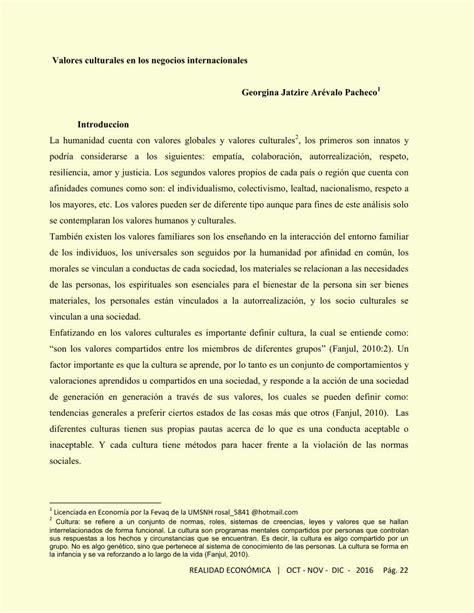 PDF Valores Culturales En Los Negocios Internacionales Los Aspectos